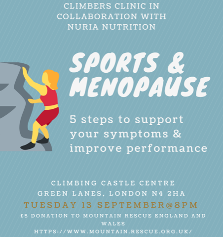 Castle Climbing (@castleclimbing) on Twitter photo Interesting talk from our friends <a href="/climbersclinic/">LaCliniquedesgrimpeurs</a> next week - check it out!
Nuria Rodriguez is giving a talk on Friday 13th September at 6pm in the Climbers Clinic (just outside The Castle Climbing Centre) about pre-, peri-, menopause and post menopause and sports. Interesting talk from our friends <a href="/climbersclinic/">LaCliniquedesgrimpeurs</a> next week - check it out!
Nuria Rodriguez is giving a talk on Friday 13th September at 6pm in the Climbers Clinic (just outside The Castle Climbing Centre) about pre-, peri-, menopause and post menopause and sports.