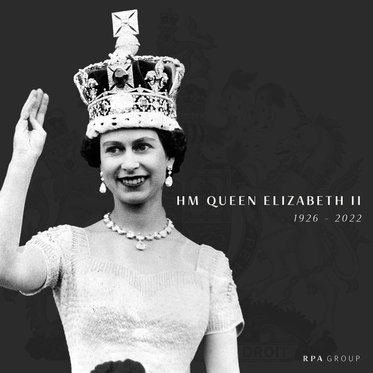 TheRPAGroup's tweet photo. We were deeply moved to see the passing of Her Majesty Queen Elizabeth II yesterday. 

An extraordinary lady who was a role model for all of us in her constancy, dedication and service. 

May she rest in peace. https://t.co/Wru1zA9vjt