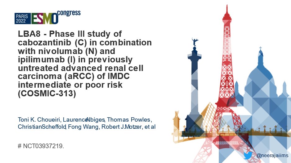 lihaoran's tweet photo. #ESMO22 @myESMO #LBA8 Ph3 #COSMIC-313 of triplet cabozantinib+nivolumab+ipilimumab improved PFS (HR=0.73, p=0.013) compared to Ipi/Nivo in untreated mRCC at 1L, OS pending. https://t.co/NfDFuSQ9RS @DrChoueiri @DanaFarber @montypal @OncoAlert https://t.co/ZsbYes1IXm