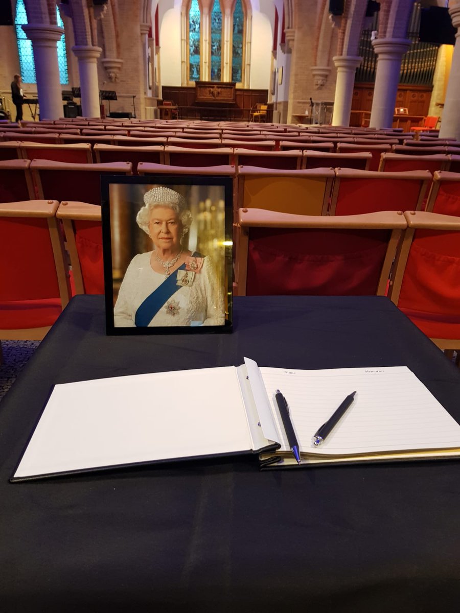 christchware's tweet photo. Following the sad news of the death of Her Majesty Queen Elizabeth II we are open from 8.30am to 10.30am Fri 9th Sept &amp; from 10am to 12 on Sat 10th Sept for individual prayer &amp; reflection, and to sign a book of condolence to give thanks for the life of #TheQueen. https://t.co/mbRpn6YmpS