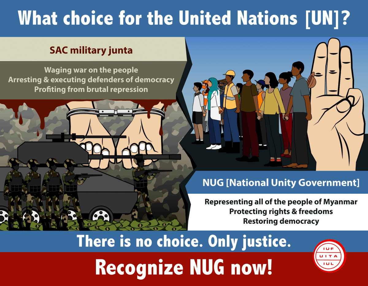 iufap's tweet photo. On International Day of Democracy, we call for the restoration of democracy and democratic rights in Myanmar. Call on the UN General Assembly to recognize NUG and reject SAC. #Myanmar #InternationalDayforDemocracy #UNGA #UNGA77 https://t.co/YC43Zfwh93 https://t.co/sd4zpWJQVd