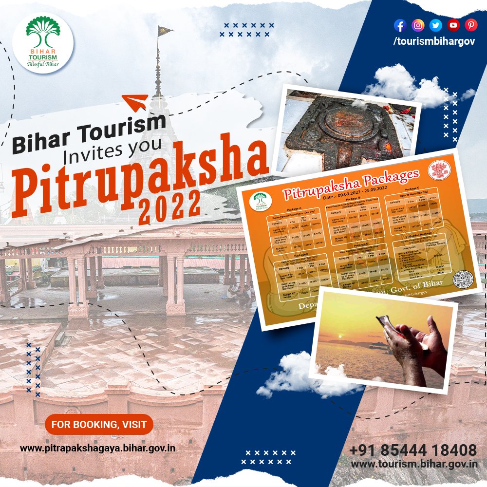 TourismBiharGov's tweet photo. #Gaya, the land of #moksha &amp; enlightenment, invites you on a #spiritual journey that connects you with your #ancestors, this #Pitrupaksha. Perform the #PindDaan ritual for the salvation of the departed souls at the #Vishnupad Temple, one of the holiest sites in Gaya. https://t.co/Y37GeYVk1q
