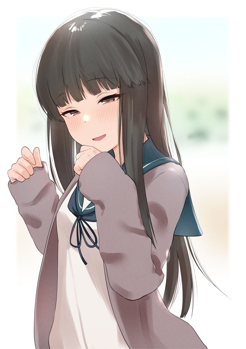 hatsuyuki (kancolle) 1girl solo long hair sailor collar school uniform black hair blue sailor collar  illustration images