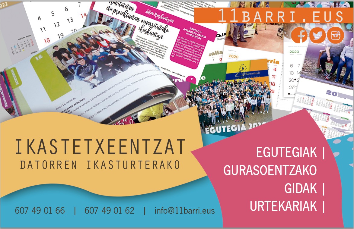 11barri's tweet photo. 👨‍🎓Prestatu 2022-23 ikasturterako! 

📆Egutegiak, gurasoentzako gidak, urtekariak,.... 

ℹ️ Eskatu informazioa #11barri -n konpromisorik gabe!

@LeakoHitza @BusturiaHitza https://t.co/ZlCP6QfWMt