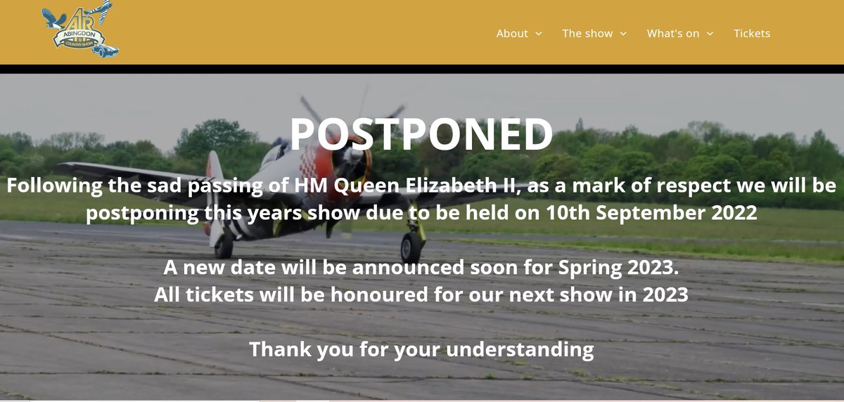 As a mark of respect following the passing of Queen Elizabeth II, tomorrow's @AbingdonFayre has been postponed. A new date will be announced soon.