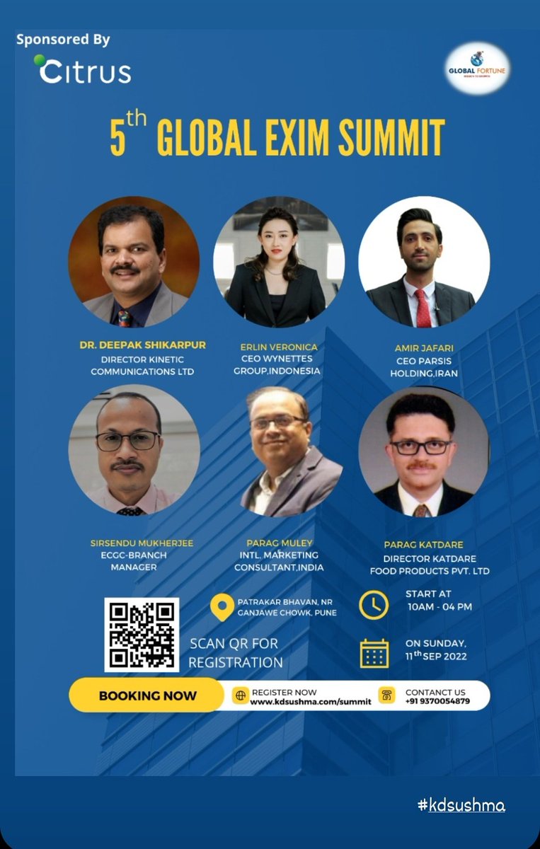KDSushma's tweet photo. Global Fortune Organized,
Join India's biggest Networking event to grow and expand your business in the local and Global Market
Date - 11th Sep 22
Time - 10 am to 4 pm
Venue - Pune
Register - https://t.co/QxlSFUdvyl
Contact - 9370054879
Take Action
#eximsummit #pune https://t.co/BG34PelIQe
