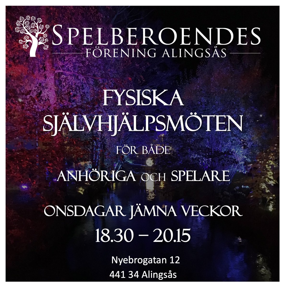 Onsdagen den 21 september öppnar vi upp självhjälpsmöten för spelberoende och anhöriga i Alingsås. 

#spelberoende #spelmissbruk #sjalvhjalp