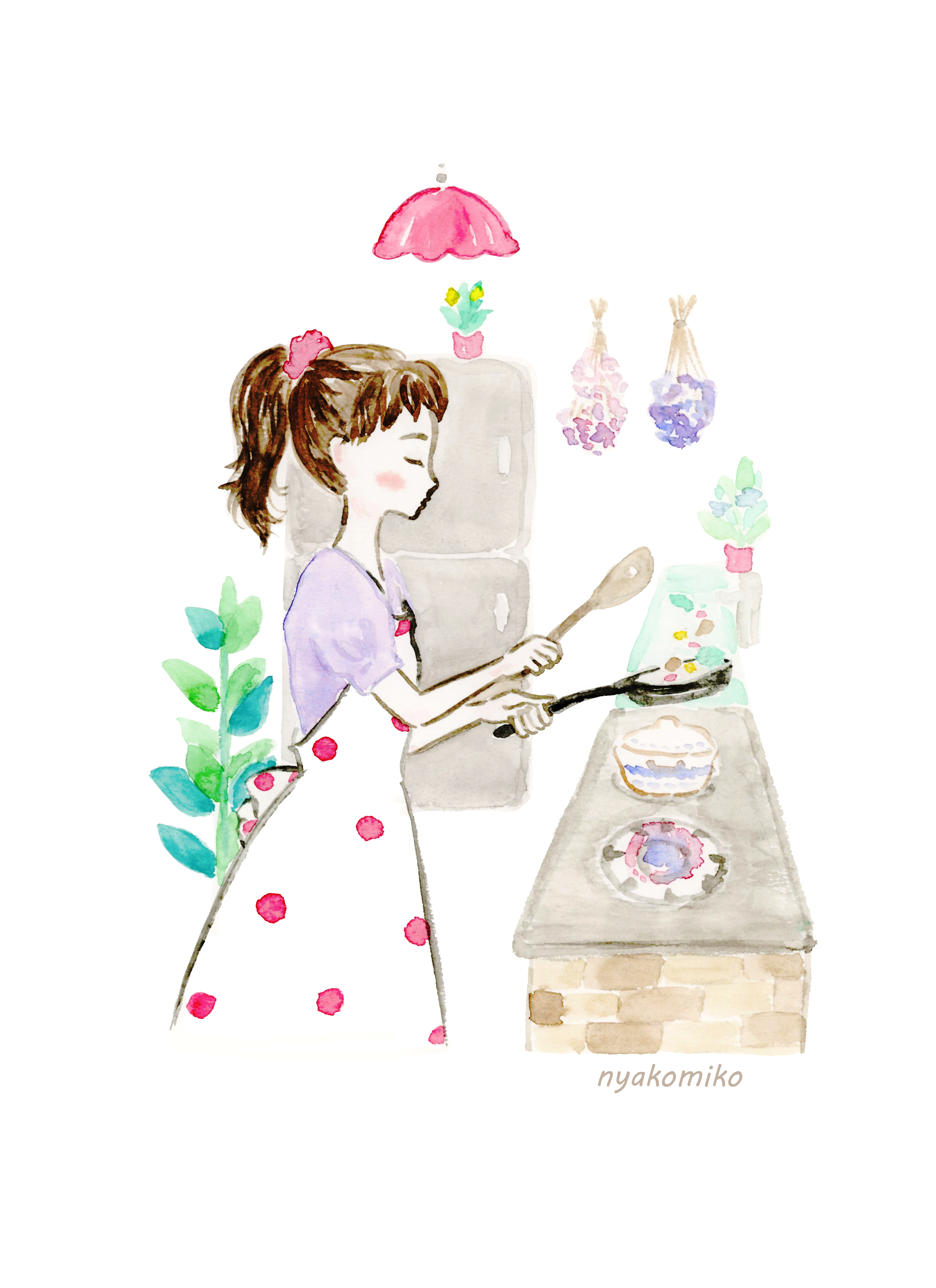 にゃーこみーこ お料理を作る女の子 こちらのイラストはpixtaやadobe Stockのストックイラストサイトにてダウンロードして頂けます 挿絵や壁紙 アイコンなどにも使用して頂けます サイト T Co Fkpvibk81x イラスト ナチュラル