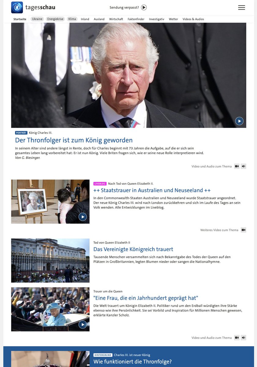 lorz's tweet photo. Hm, @tagesschau (und all die anderen "Qualitätsmedien"), ihr wisst aber schon, dass Dtl. keine Monarchie ist, die Queen weder eure Königin noch die eurer Beitragszahler:innen war und ihr folglich auch keine Untertanen seid? https://t.co/MtWbhpPOJ9