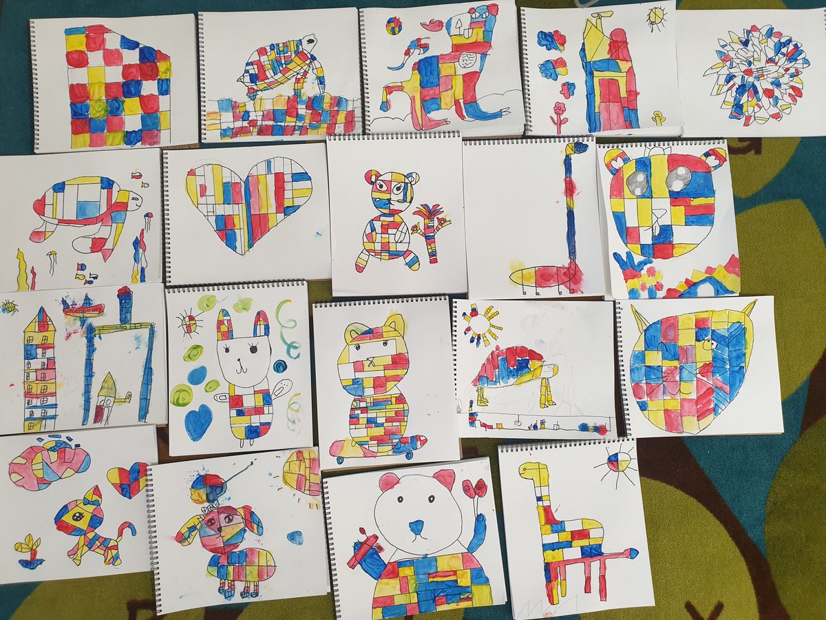 🎨 G1 artists explored primary colors &amp; created their own Mondrian-inspired pieces ❤💛💙