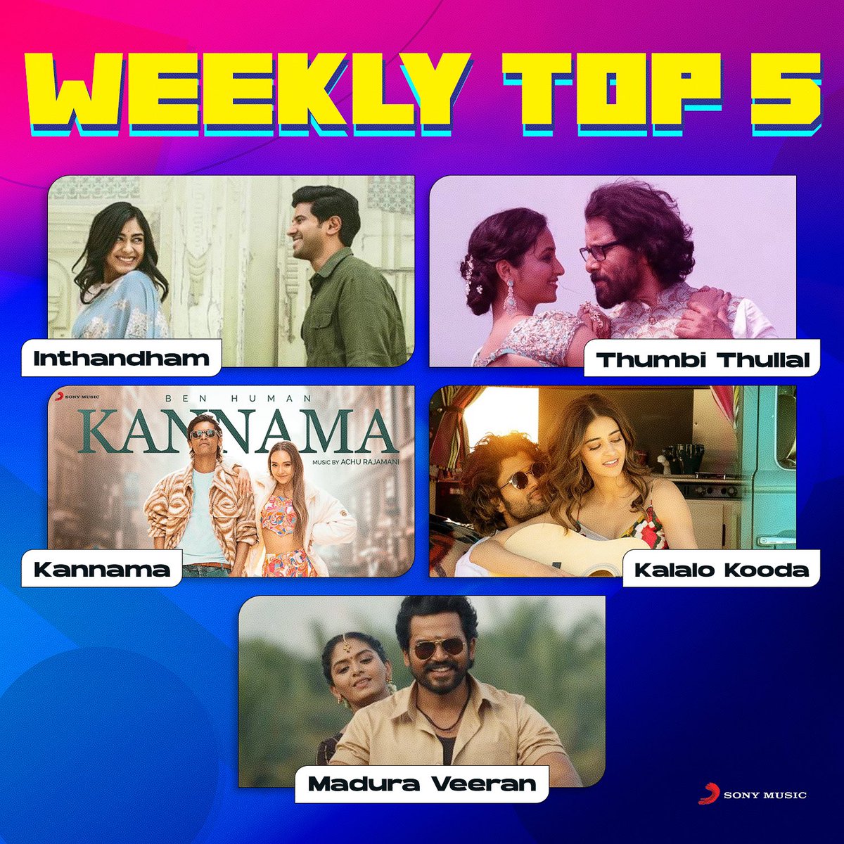 Hit play and listen to the latest trending tracks right away! 📈❤️

➡️ SMI.lnk.to/TamilTrending-…

#WeeklyTop5onSonyMusic