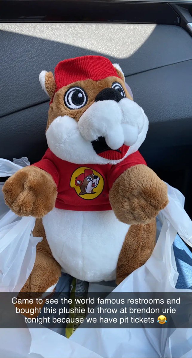 pimpcess_lily's tweet photo. @PanicAtTheDisco @brendonurie WE HAD SO MUCH FUN TONIGHT! My sister is the one who gave you Buc-ee the Beaver after I carried him in 🤣 we met a couple of cool ladies who also signed the note! Thank you for the best night ever! ❤️🧡💛💚💙💜 https://t.co/hu0xGnYAXW