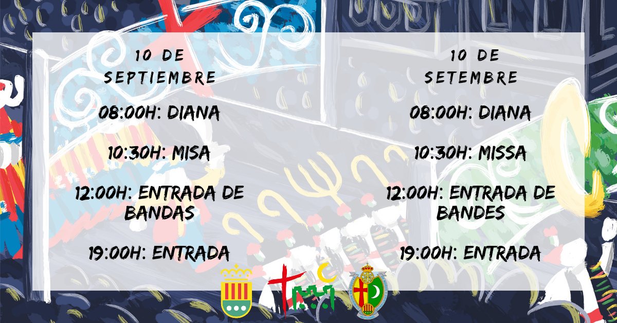 ✝️ Programación Festes Moros i Cristians 2022 ☪️
Hoy, sábado 10 de septiembre. 

***
✝️ Programació Festes Moros i Cristians 2022 ☪️
Hui, dissabte 10 de setembre. 

#Mutxamel #mutxamelfestes  #morosicristiansmutxamel #morosycristianos #morosicristians #fiestasinteresturistico