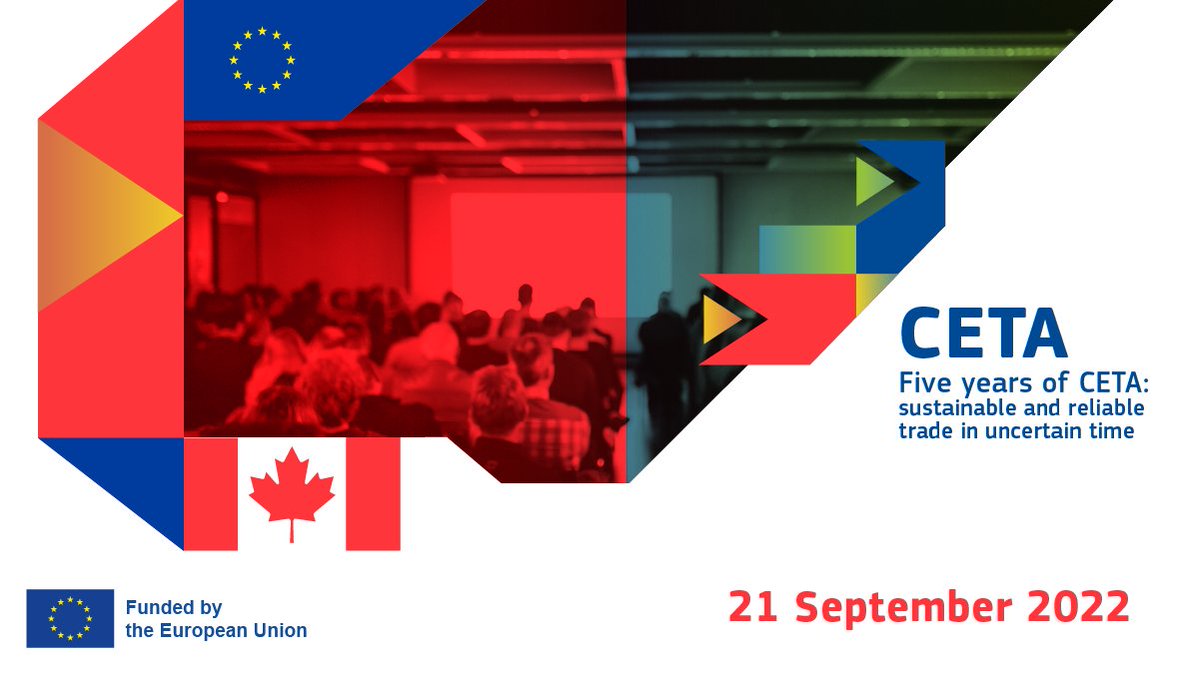 Trade_EU's tweet photo. 🇪🇺🤝🇨🇦 Join us, @EU_FPI and @WeyandSabine on September 21st to mark the 5th anniversary of CETA, the comprehensive trade agreement between the EU and Canada.

🗓️ Mark your calendars for a day of trade talks - both on and offline. #EUtrade

Register now 👇
https://t.co/pzRFAYvQSY https://t.co/XxUPzQdx7S