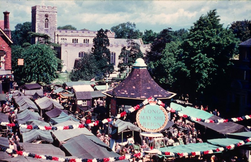 Enfield Marketplace decorated for Queen Elizabeth's coronation in 1953.