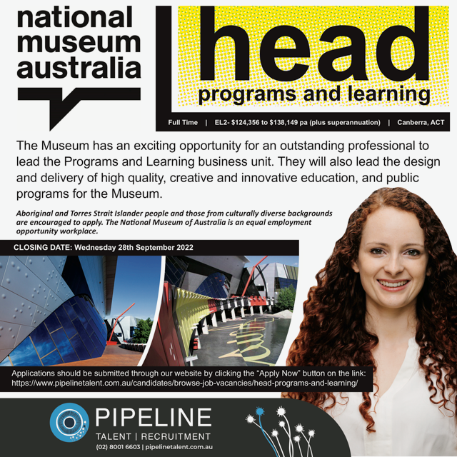 The Museum has an exciting opportunity for an outstanding professional to lead the Programs and Learning business unit! 
For more information and/or to apply, please visit the below link: 

pipelinetalent.com.au/candidates/bro…