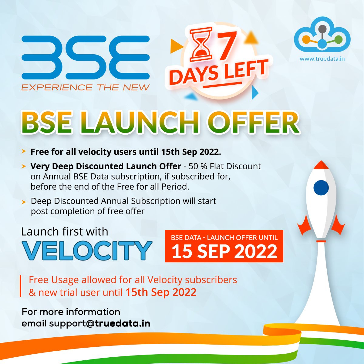 truedata1's tweet photo. 🔥📣 TRUEDATA - BSE LAUNCH OFFER
🔥 🔥 7 Days Left
💁♂️ Free Usage allowed for all Velocity subscribers & new trial user until 15th Sep 2022
📌 Visit https://t.co/sCALXEF1Ic
#Truedata #BSE #realtimedata #LaunchingOffer #marketdataAPI #python #nodejs #php #dotnet #csharp #velocity https://t.co/eNNjaP2HcK