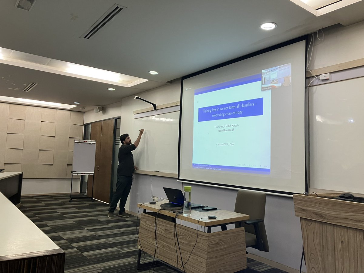 smcs_iba's tweet photo. SMCS Faculty Research Talk - Second Session. Motivating cross-entropy as the canonical loss in deep learning by Dr. Tahir Syed.
Happening Now at @ibakarachi
#ibasmcs #research #talk https://t.co/h3NDAYBSgL