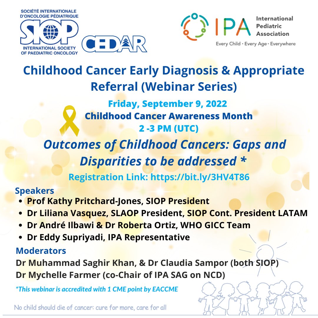 KathyPritchard-Jones (@kpj202) on Twitter photo Today <a href="/WorldSIOP/">SIOP International</a> launches the first in a series of webinars aimed at healthcare workers in the community. Together with <a href="/IPAWorldorg/">International Pediatric Association</a>, we aim to provide practical advice to support earlier recognition of possible cancer in children with symptoms. <a href="/dinamired/">Princess Dina Mired</a> Today <a href="/WorldSIOP/">SIOP International</a> launches the first in a series of webinars aimed at healthcare workers in the community. Together with <a href="/IPAWorldorg/">International Pediatric Association</a>, we aim to provide practical advice to support earlier recognition of possible cancer in children with symptoms. <a href="/dinamired/">Princess Dina Mired</a>