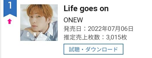 220909 | 
مازال ألبوم أونيو الياباني Life goes on محتل المركز الأول في مخطط أوريكون الياباني  

👏👏☀️