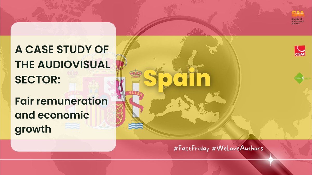 #FactFriday☝️🏾 
Spain have one of the most protective legal regimes in the world for the rights of 🎬 creators. Their works are protected by long-established unwaivable remuneration rights

Read our 🇪🇸 case study saa-authors.eu/en/pages/767-n…

#WeLoveAuthors 
#Art18DSM #FairRemuneration