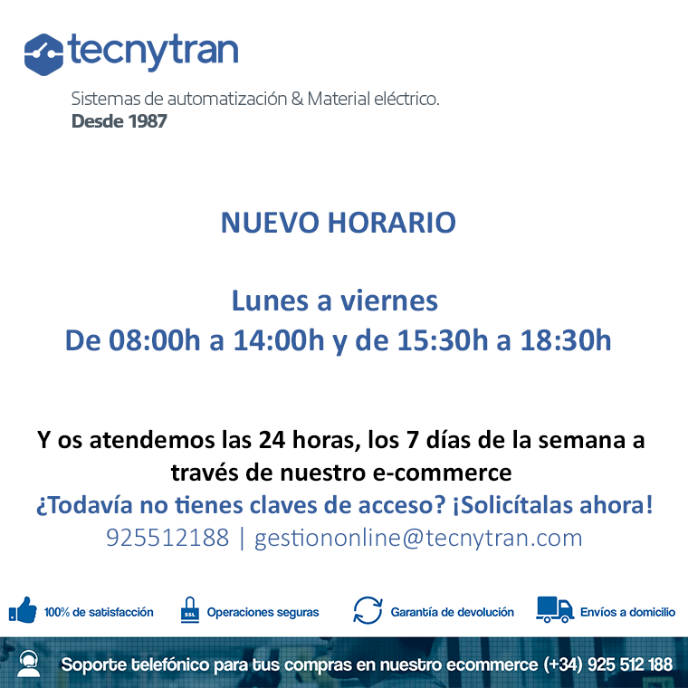 tecnytran's tweet photo. 🕐 Os presentamos nuestro nuevo horario de atención al público.

A partir de hoy, os atenderemos de lunes a viernes de 08:00h a 14:00h y de 15:30h a 18:30h.

Y os atendemos las 24 horas, los 7 días de la semana a través de nuestro e-commerce 👉 https://t.co/FsJ5ZqL6YL https://t.co/dChAnBWN0V