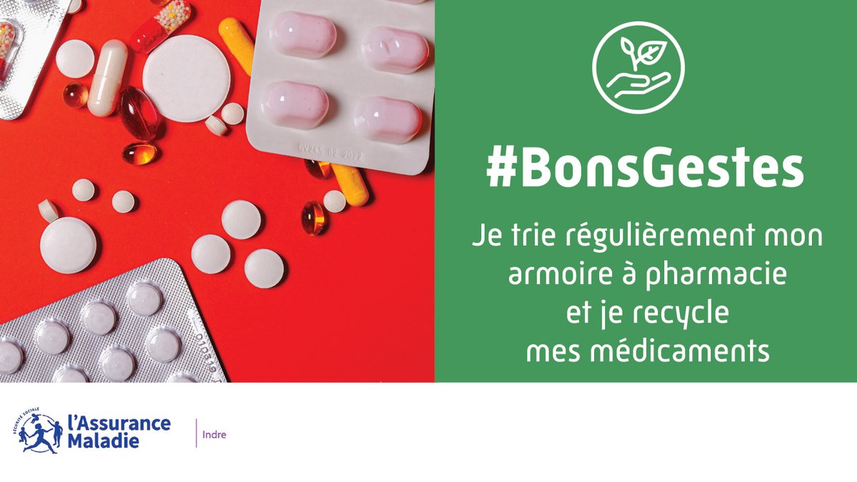 Cpam36's tweet photo. #BonsGestes Triez régulièrement votre armoire à pharmacie et recyclez vos médicaments ! #Recyclage #Cyclamed
https://t.co/6ApRrL5A6q https://t.co/0PooWGoCEl