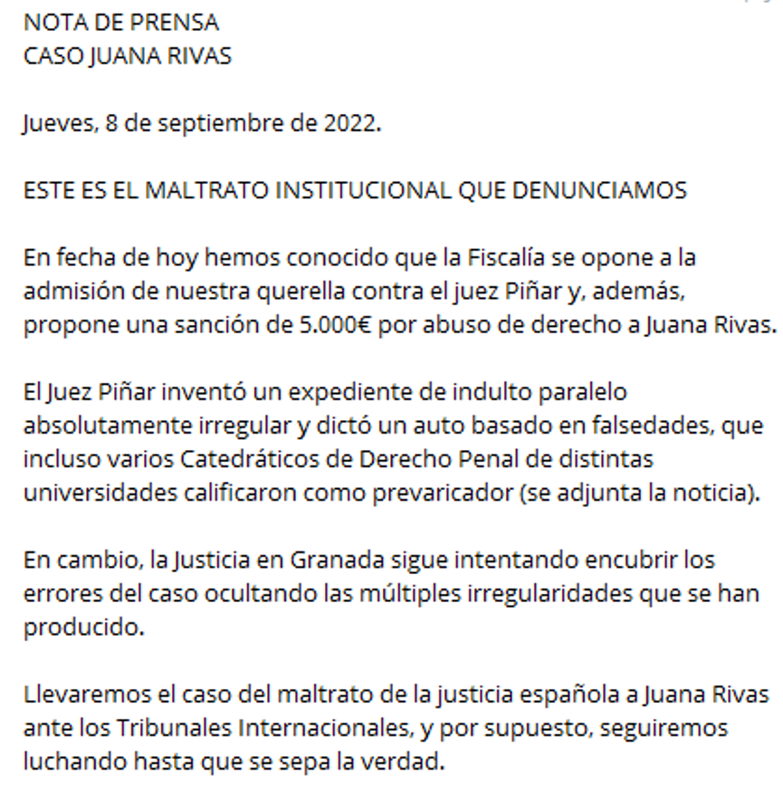encuentrovvvi's tweet photo. En democracia cualquiera debe poder expresar cuando cree que se ha cometido una injusticia. Después el sistema decidirá si así ha sido o no. A #JuanaRivas la amenazan con una sanción de 5000 €  por denunciar. Así es el #MaltratoInstitucional que se quiere poner de manifiesto. https://t.co/X9InzIDVTb