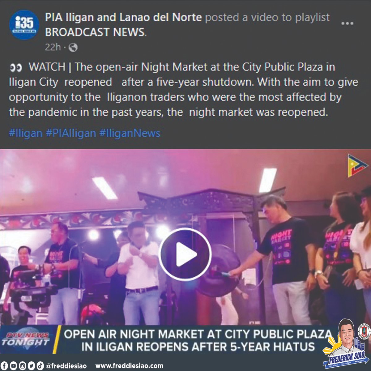 freddiesiao's tweet photo. RE-OPENING OF ILIGAN NIGHT MARKET

👀 WATCH | The open-air Night Market at the City Public Plaza in Iligan City reopened after a five-year shutdown. https://t.co/PmrhGh1BI0

#IliganWeekendNightMarket
#KulturaugTurismo #NegosyougEkonomiya #Economy #Business #AsensoIliganon https://t.co/6XvhZKrSlL