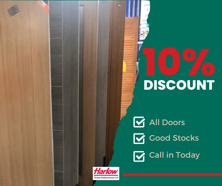 LOOKING FOR A DOOR? | Harlow Timber Kidderminster are currently offering 10% discount on all doors currently in stock. Why not pop in to our Timber Centre to take a look or give us a call on 01562 512865.
