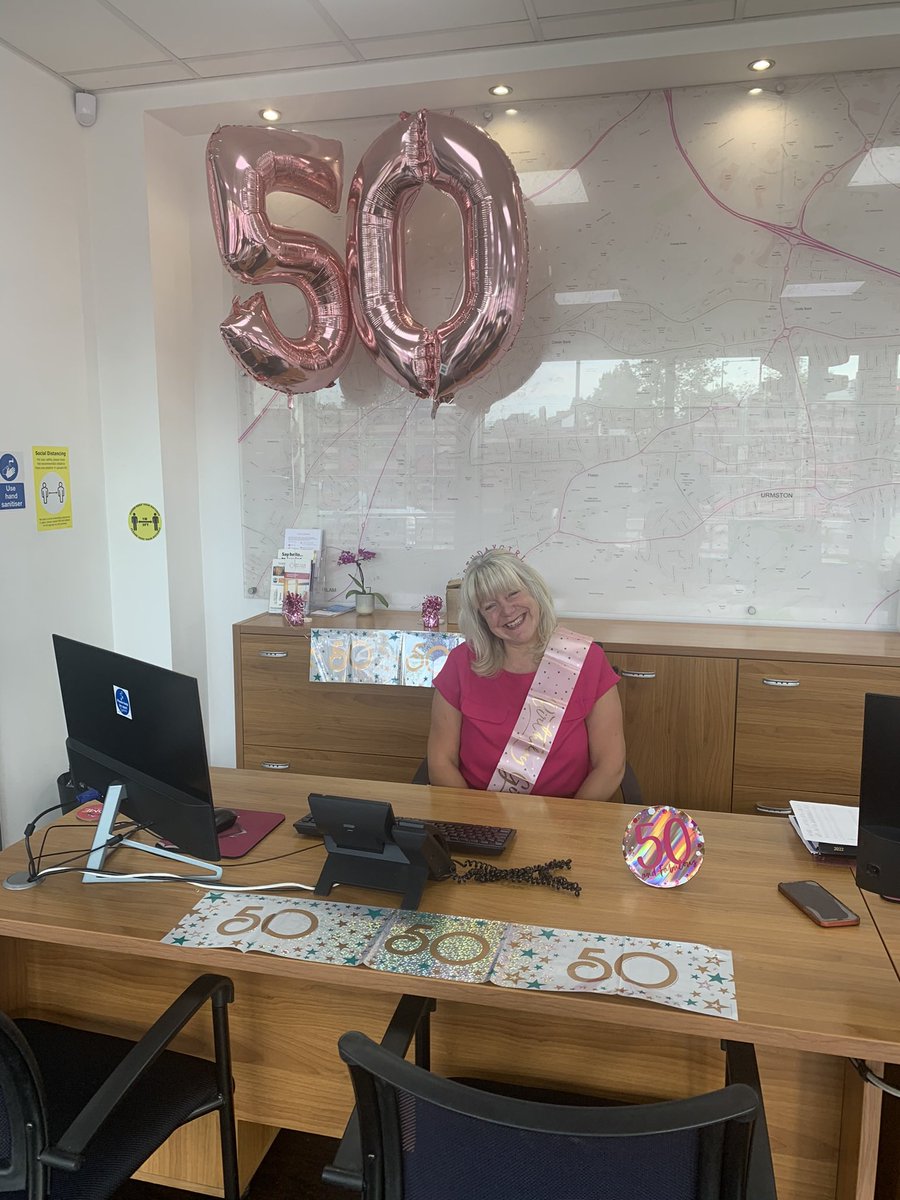 HomeinUrmston's tweet photo. Good morning! Today we have BIG HAPPY BIRTHDAY to day to our #Urmston office manager @wetherilldawn ππΎπ #50yearsyoung #notadayover21 https://t.co/wXBRGrMjCm