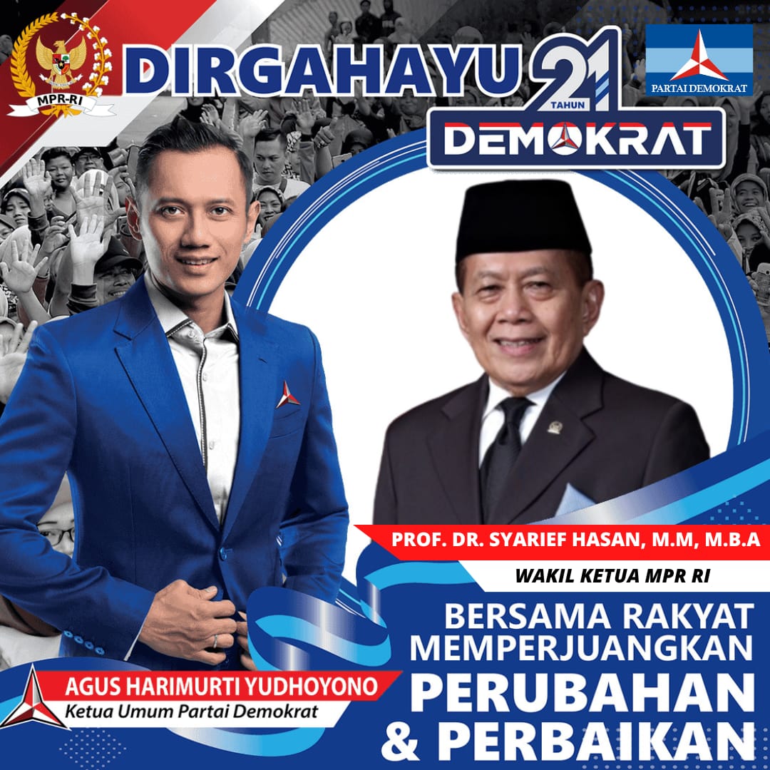 Pada tgl 9 Sep 2022, Dirgahayu Partai Demokrat @PDemokrat Ke- 21 dan Selamat Ulang Tahun bagi Presiden Ke-6 RI Bapak Prof. Dr. Jend. (Purn). H. Susilo Bambang Yudhoyono @SBYudhoyono . Semoga panjang umur, sehat, dan Sukses selalu. Demokrat jaya #syariefhasan #SBY #PartaiDemokrat