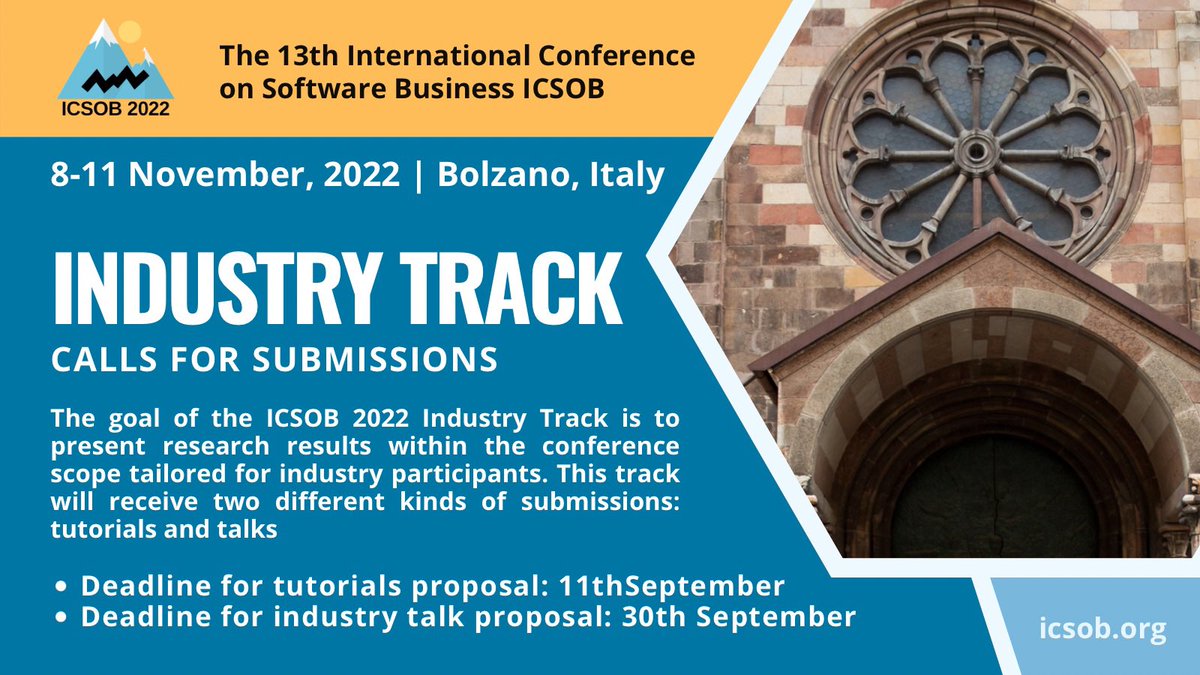 Deadlines, deadlines, deadlines! Remember our PhD retreat, Poster track and Industry track deadlines 11 September 2022! And those who are finalizing their camera ready research papers - remember also your deadline 13th September! Read more: icsob2022.github.io/importantdates/