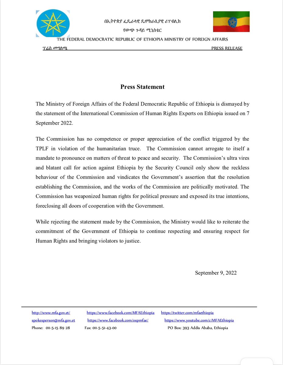 HambisaDemitu's tweet photo. The @UN_HRC @UN_SPExperts Commission has no competence or proper appreciation of the conflict in #Ethiopia triggered by the #TPLF in violation of the unilateral humanitarian truce declared by the gov.

https://t.co/V6xuGZR0Pb
 @Murungikaari  #TPLFisTheCause #HRC51