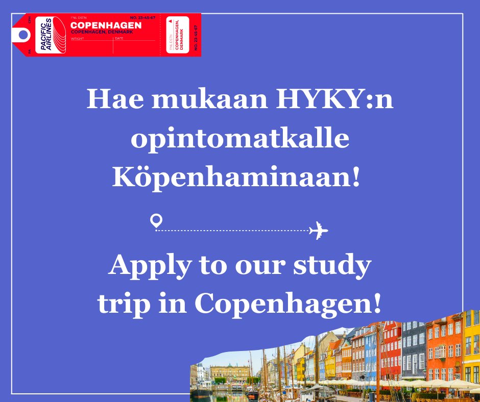 HYKYry's tweet photo. HYKY järjestää tänä vuonna opintomatkan Kööpenhaminaan 9.-12.11. Hae mukaan tästä: https://t.co/oytaxWHQZW https://t.co/6AX7pWyshq