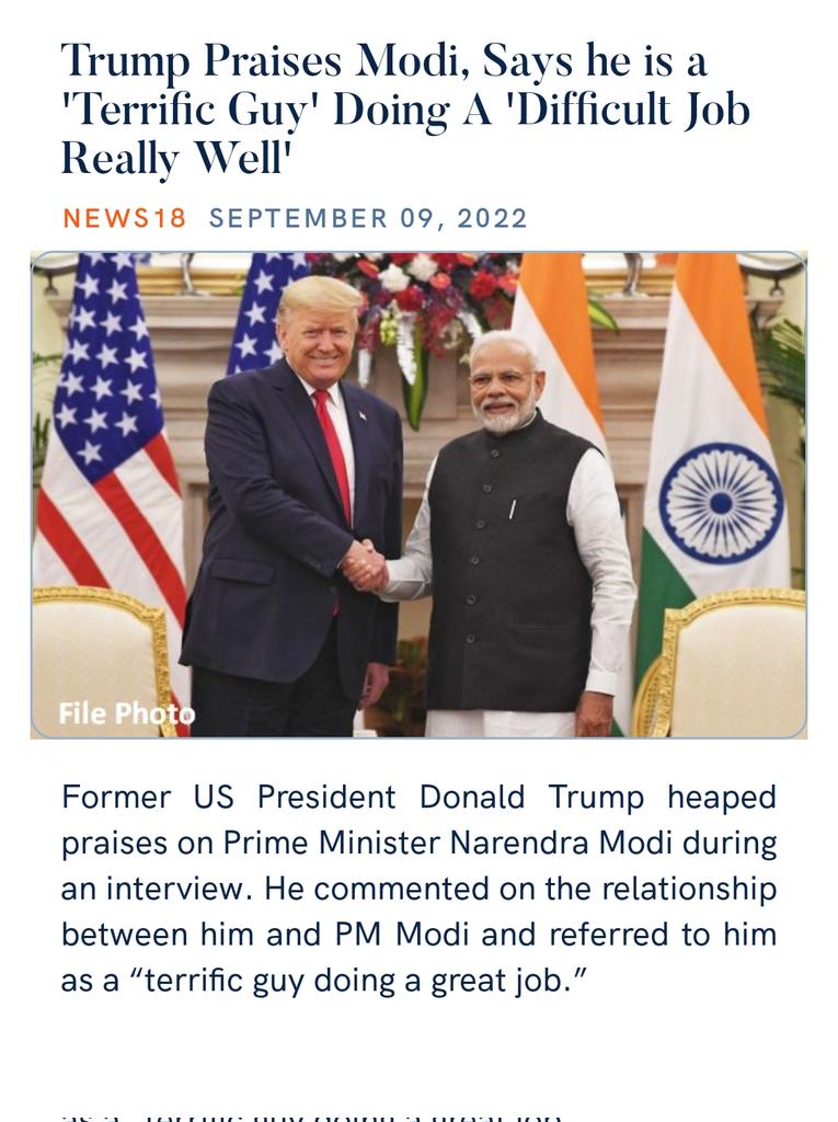 MadhubhaiKathi1's tweet photo. Trump Praises Modi, Says he is a 'Terrific Guy' Doing A 'Difficult Job Really Well'
https://t.co/9RFFUdPKQI

via NaMo App https://t.co/FkDov9p8Co