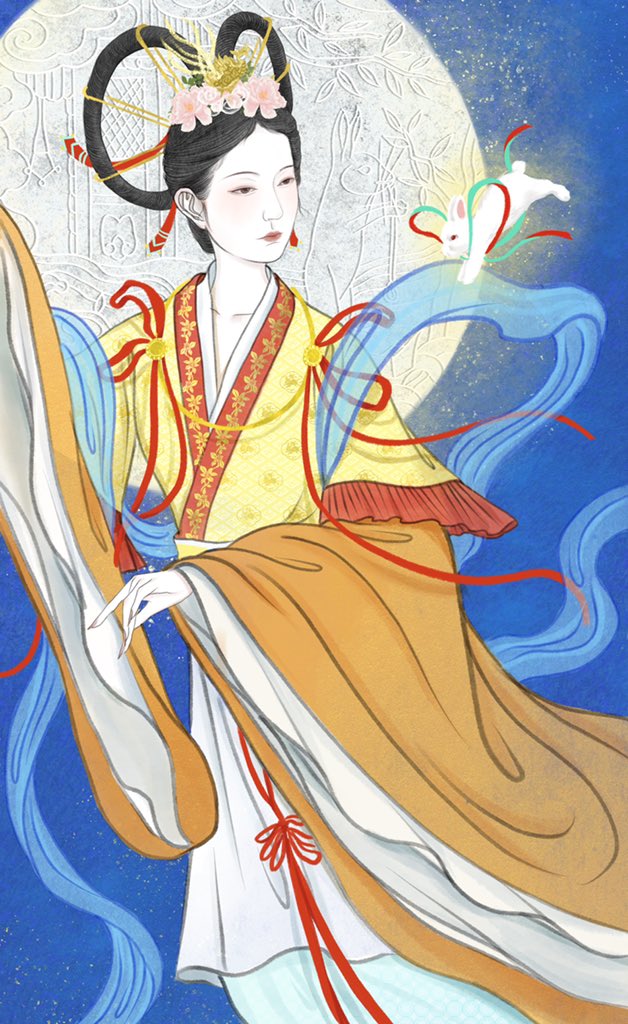 【愿得年年，常见中秋月】
           忙了大半个月终于画完今年的中秋营业图，错峰提前祝大家中秋节快乐！！！[心]
           PS：这次的装束参考了八十七神仙卷，非复原向～
