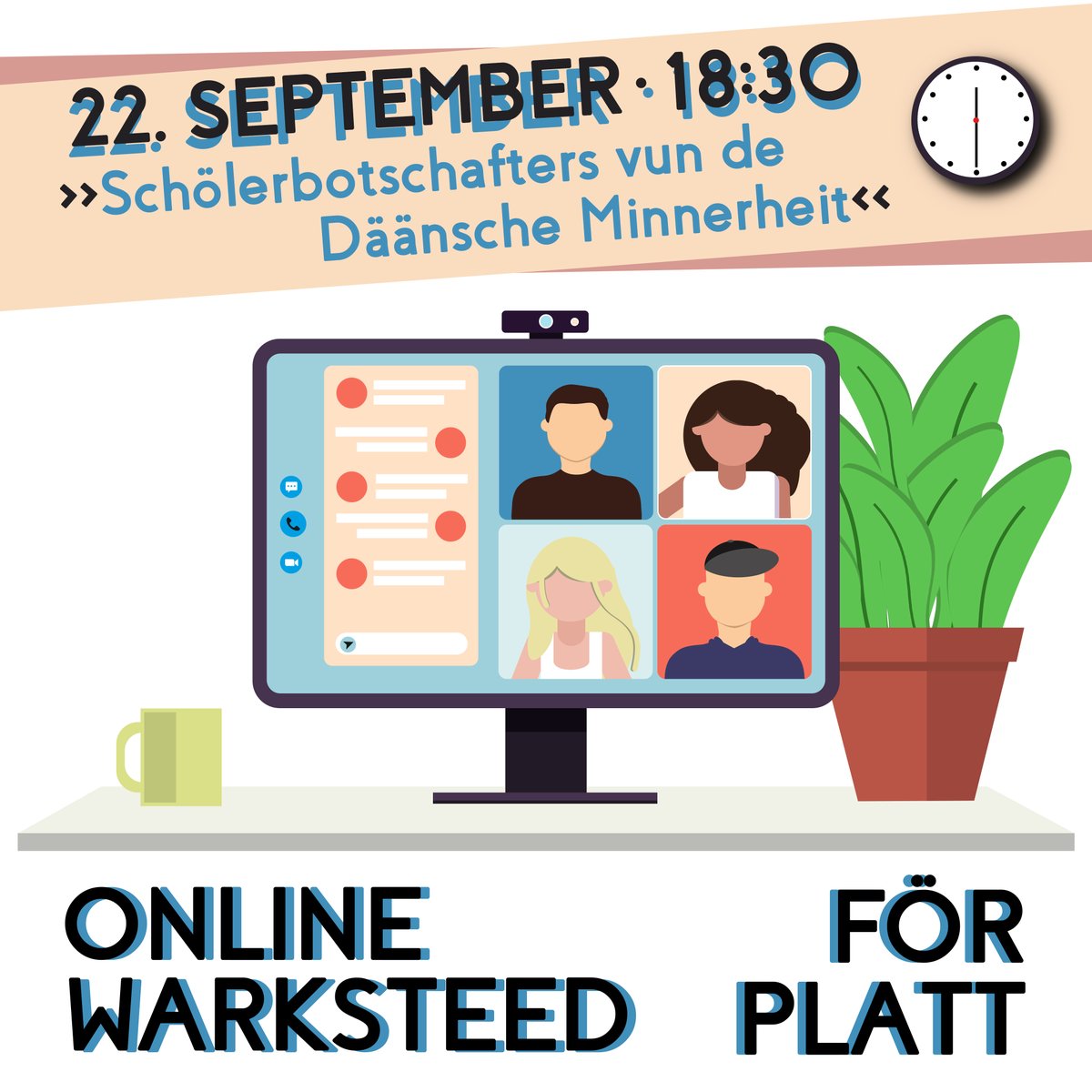 Dat <a href="/_Niederdeutsch/">Niederdeutschsekretariat</a> laadt junge Lüüd bet 40 in to en Online-Warksteed „Schölerbotschafters vun de Däänsche Minnerheit“.
Mell di an ünner info@niederdeutschsekretariat.de.

#jungelüüd #dänisch #dansk #platt #plattdüütsch  #plattdeutsch #niederdeutsch #schleswigholstein #workshop