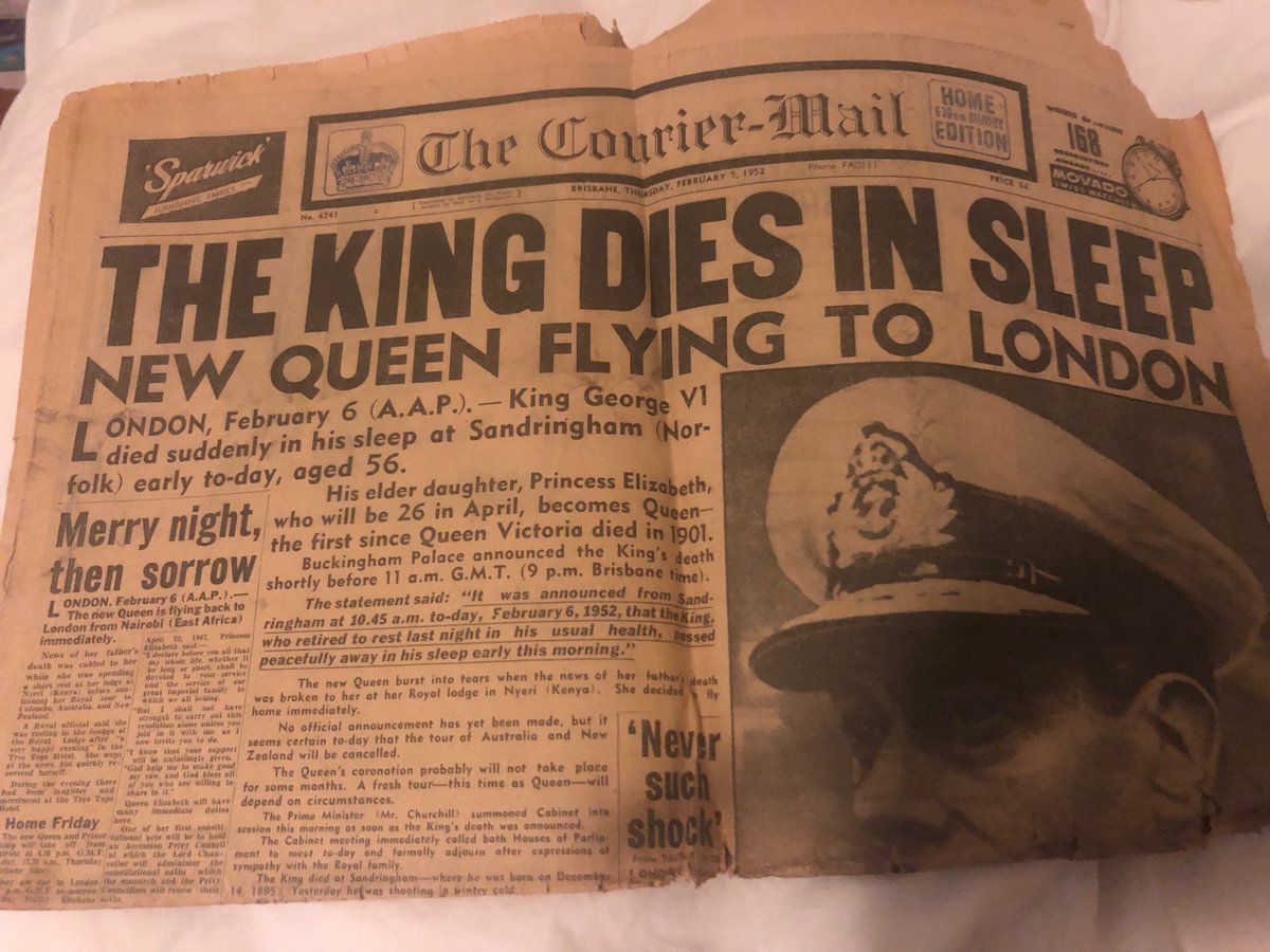 My grandmother saved the newspaper when George VI died. I’ll be doing the same with tomorrow’s @smh. No pressure @BevanShields