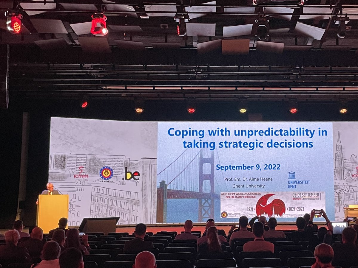 Last speaker of this first part of the day: Prof Em. Dr. Aimé Heene and his keynote about Coping with unpredictability in taking strategic decisions. #ICMM2022