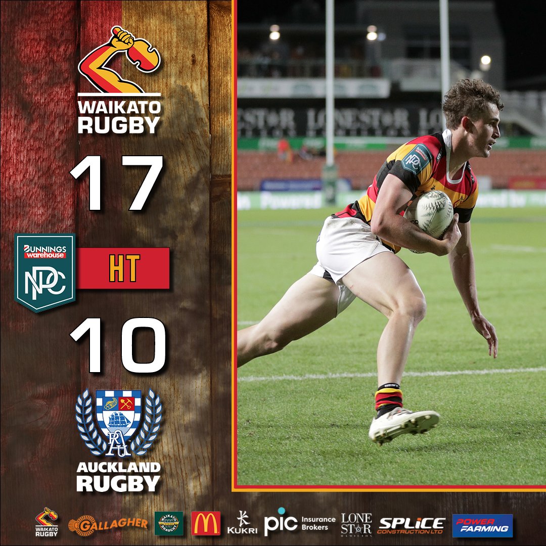 WaikatoRugby's tweet photo. HT l Tries from Daniel Sinkinson and Tepaea Cook-Savage have us on top at the break.๐ช๐๐ฎ
17-10
#WAIvAUC
#WaikatoRugby #Mooloo101 #BunningsNPC https://t.co/aCU82MbHwV