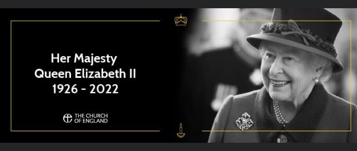 stjohnschurchfb's tweet photo. A prayer on the death of Her Majesty, The Queen. The Royal  family and all those who loved and knew her are in our thoughts and prayers. #RIPQueenElizabeth https://t.co/j2XupJowmv