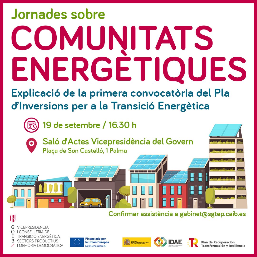 ASINEM_IB's tweet photo. 🗓️ El próximo 19 de septiembre la Gerente de #Asinem, Mayra Argüelles, participará en las jornadas informativas sobre Comunidades Energéticas en Baleares organizadas por @Vicepres_GOIB
📨 Puedes confirmar tu asistencia en: gabinet@sgtep.caib.es
#juntoscreamossector https://t.co/jK4sn7Fm7i