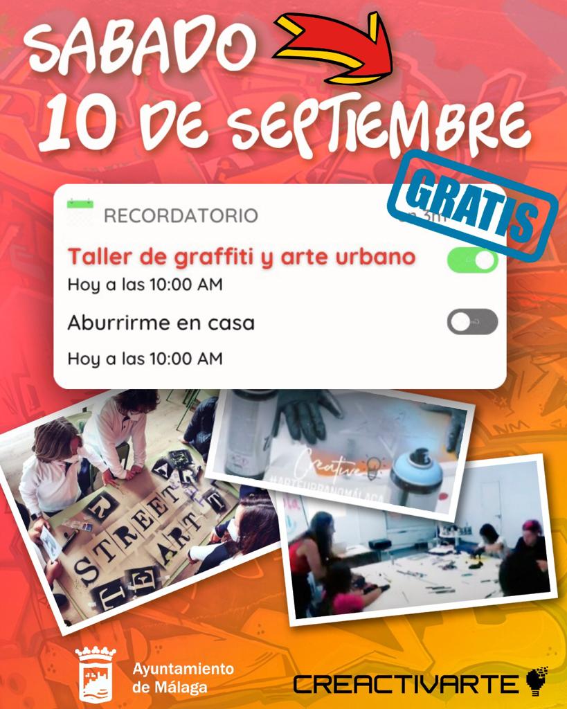 ArrabalAID's tweet photo. 📣 Todavía puedes participar en el taller de #Grafiti+#ArteUrbano de #Creactivartemlg+ @MalagaJuventud de este sábado #10Septiembre en el coworking @MercElCarmen+@ArrabalAID. Una oportunidad de descubrir técnicas (stencil, pixel art, muralismo) y aprender con las manos manchadas! https://t.co/XCDvbiL6Cg