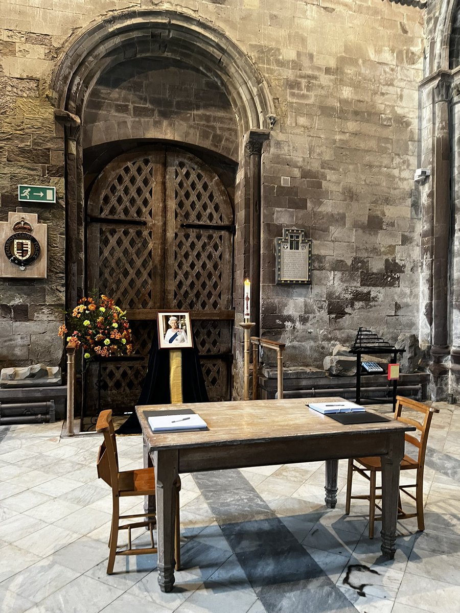 Books of condolence for Her Majesty The Queen open this morning at 10am in the Nave, there will be a live broadcast of Shrine Prayers by the Dean on our Facebook page at midday and Evensong at 6pm this evening sung by the lower voices of the cathedral choir
