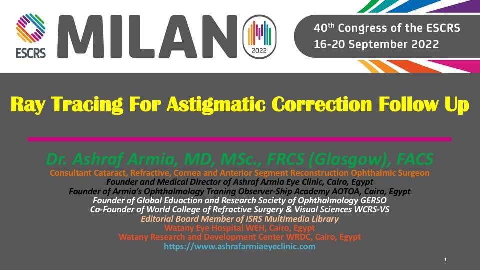 💠 DON'T MISS my E-Poster during the international annual meeting of <a href="/ESCRSofficial/">ESCRS</a> in Milan, from September 16-20, 2022.

🔆 ABOUT:
"Ray Tracing For Astigmatic Correction Follow Up"

<a href="/TraceyTechCorp/">Tracey Technologies</a> #Cataract #cataractsurgery #escrs #astigmatism #cornea #escrs2022 #ophthalmology