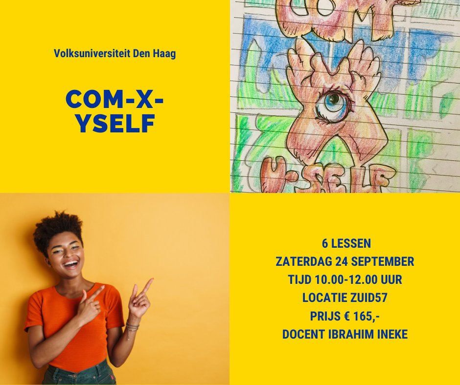 Ga jij je eigen strip tekenen? Tijdens deze cursus leer je te communiceren met tekst en beeld. Door beeldend te denken verklein je de afstand tussen gedachte en hand. Iedereen is welkom, ook als je vindt dat je (nog) niet kunt tekenen.
Schrijf je snel in!
volksuniversiteitdenhaag.nl/creeren/tekene…