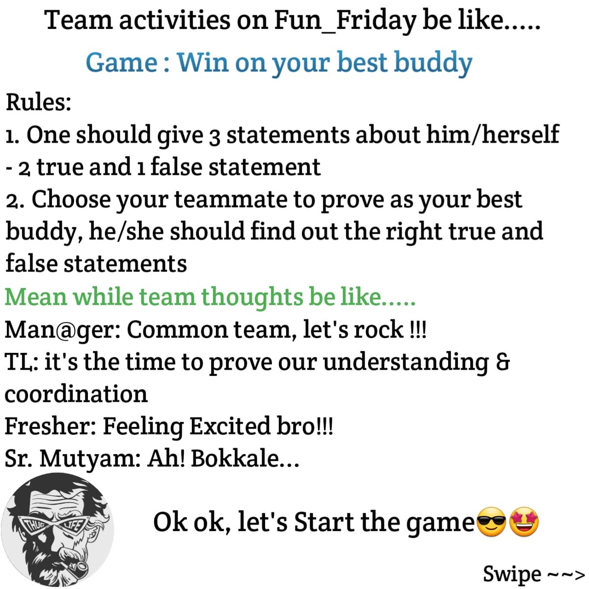 thuglifes_2's tweet photo. Fun Friday activities be like....
Fresher mutyam: elagichamm. π₯
#softwarememes #softwaresinthakaai
#softwaremutyam #softwareengineer
#softwaredeveloper #instagrammemes
#software #telugumemes #telugucinema
#instamemes #funactivities
#dailyupdates #funfriday #friends https://t.co/2zRKrHb8um