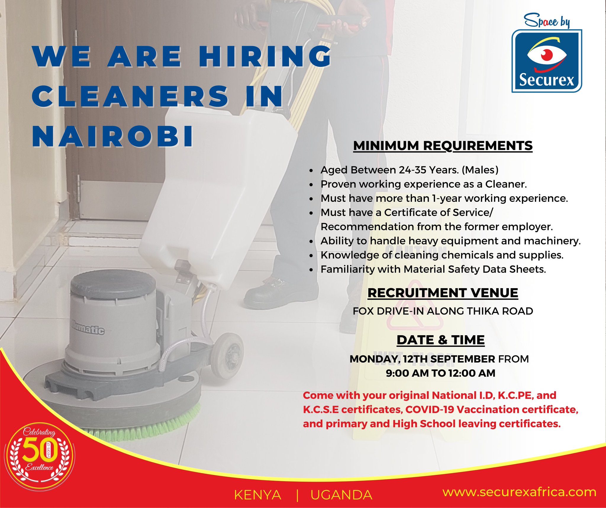 Securex Agencies Ltd on Twitter "WE ARE HIRING CLEANERS IN NAIROBI! Do