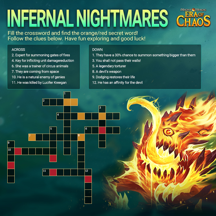 MightEra's tweet photo. Dear Lord, 
Here comes Infernal Nightmares, the puzzle event on discord! 
Fill the crossword and find the secret word. Abundant rewards await you! Have fun exploring and good luck!
You can find it in discord-events channel, the time is 09/09 - 09/16 (23h59/11:59 PM EST) https://t.co/5LU0EQKHP2